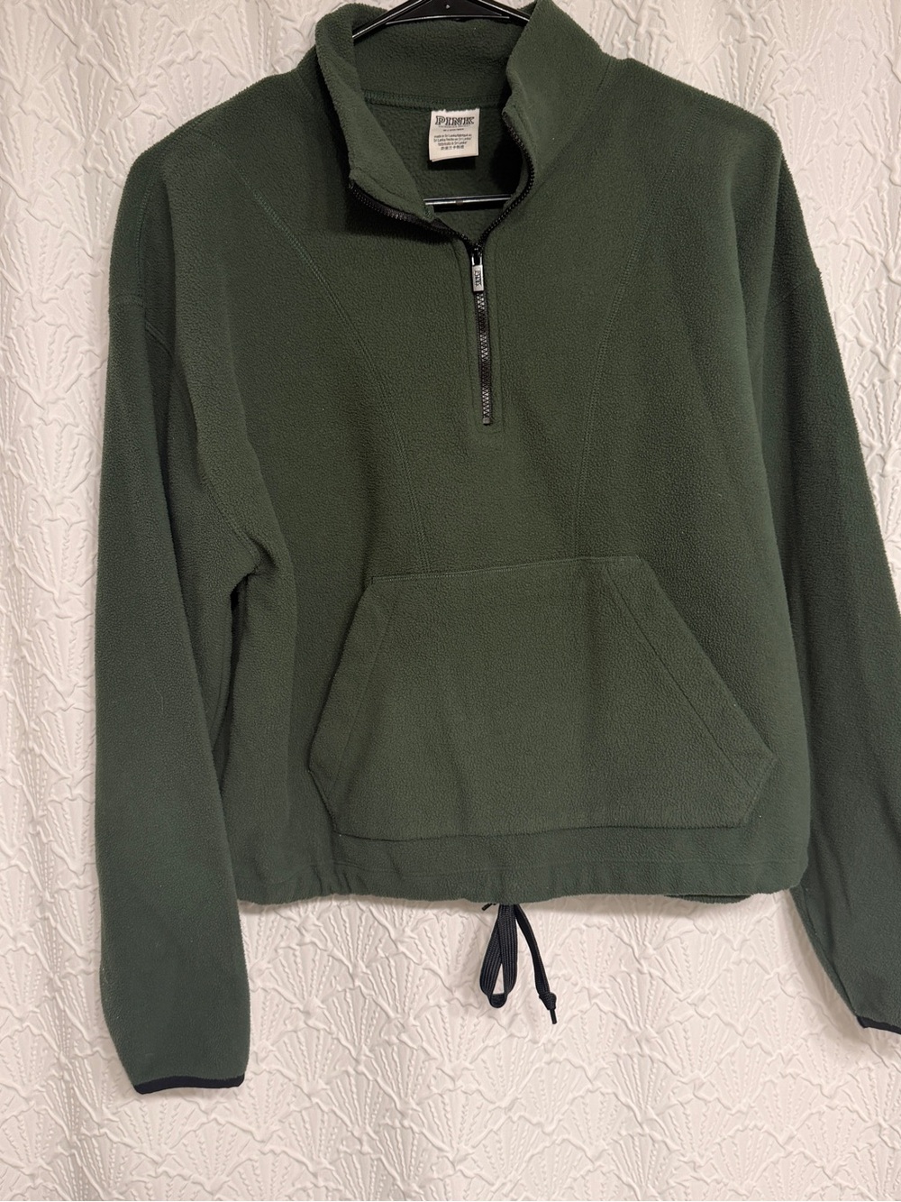 PINK Victoria's Secret Dark Olive Green Quarter-Zip Fleece Pullover